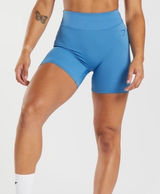GYMSHARK |‎ Woman's Coastal Blue Reps Biker Ruched Cycling Power Tight Shorts, S Photo 0