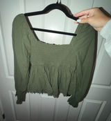 American Eagle Outfitters Olive Green Smocked Peplum Tunic Photo 0