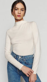 Reformation Cream Long-Sleeve Mock Neck Top Photo 0