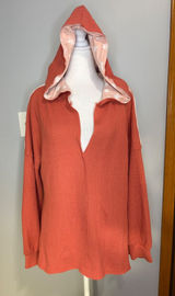 POL Womens‎ Waffle Knit Star Print Contrast Hoodie Terracotta Orange boho Photo 0