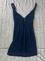 Venus Lingerie Mini Slip Dress Deep Navy Blue V-Neck M 90s Y2K Spaghetti Strap Photo 0