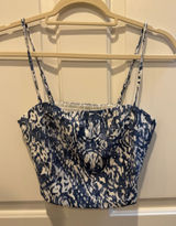 Abercrombie & Fitch Navy and White Printed Spaghetti Strap Crop Top Photo 0