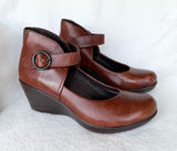Dansko Womens Rebel Wedge Pump 39 Mary Jane Buckle Casual Heels Leather Brown Photo 0
