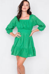 Hummingbird Kelly Green Lace Floral Eyelet Mini Frill Dress Size L Photo 0