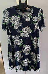 NWT Loft Outlet Women's Navy Blue White Flowers‎ Short Sleeve Dress Size Small Photo 0