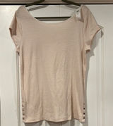 Ann Taylor blush and white T-Shirt‎ with gold button accents XL Photo 0
