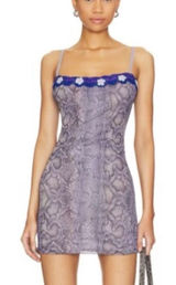 Danielle Guizio REVOLVE Snake Print Mesh Mini Dress Floral‎ Crochet Trim Size XS Photo 0