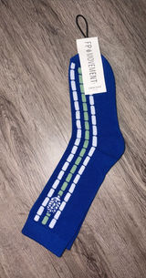 FP Movement Royal Blue Crew Socks with White and Green Stripes Photo 0