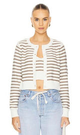 Aubrey Cardigan in Chalk Combo - Striped Women's Sweater Photo 0