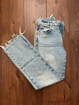 ZARA Jeans High-Rise Straight Leg Distressed Photo 0