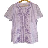 Savana Jane Embroidered Gingham Top Women's Small Cottage‎ Boho Feminine ~Flaw Photo 0