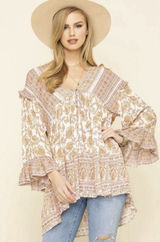 Free People Moonlight Dance Oversize Floral Printed Tunic Top Ivory Combo Boho M Photo 0