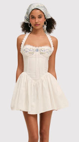 For Love & Lemons Mini Dress White Tea Time Poplin Bustier Basque Waist Medium Photo 0