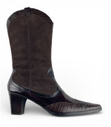 Moda Women's‎ Brown Faux Croc Suede Knee High Boots Block Heel Size 10M Photo 0