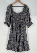 Elloh Multicolor Ditsy Floral Smocked 3/4 Puff Sleeve Tiered Midi Dress‎ Prairie Photo 0
