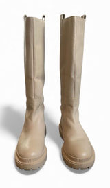 Cream Knee-High Minimalist Leather Boots by H&M Premium Chunky Rubber Sole size 8 Photo 0