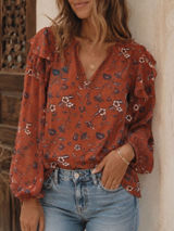 Loft sz M Ruffled Sheer Rust Red Floral Embroidered Crochet Blouse Top Bohemian Photo 0