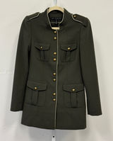White House Black Market Olive Green Longline Military‎ Jacket Gold Buttons XS Photo 0