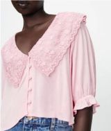 NWT  Light Pink Peter Pan Collared Flowy Crop Top Photo 0