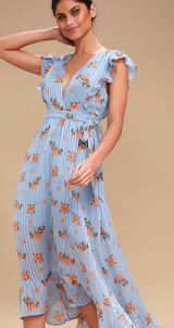 ASTR The Label Lila Light Blue Floral Print Maxi Dress M Photo 0