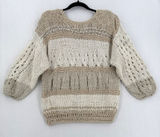 Handmade Crochet Knit Sweater Women Ivory Beige Balloon Sleeve Boho Coastal Chic Photo 0