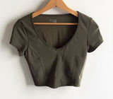 Offline by Aerie Goals Real Good Olive‎ Green V-Neck Crop Top Athletic Shirt S Photo 0