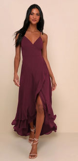NWOT Lulus In Love Forever Plum Lace-Up High-Low Maxi Dress Wedding Prom Size XL Photo 0