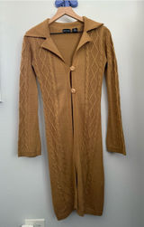 Wet Seal Small Cable Knit Long Open Cardigan Tan Camel Wool 60s 70s Penny‎ Lane Photo 0