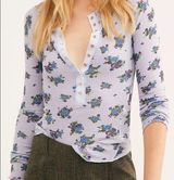 Free People One of the Girls Floral Henley XS Purple Blue Photo 0