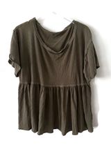 Free People olive green top with ruffled sleeves and tiered hem Size Large Photo 0