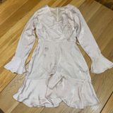 Altar'd State Womens Tan‎ Satin Ruffle Mini Dress Long Bell Sleeve XS 9963P-AS Photo 0