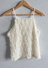 eri + ali White‎ Fringed Textured High Neck Tank Top Size XS Photo 0