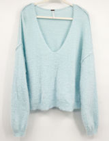 Free People Womens Princess Delicate Blue Fuzzy Ethereal Coquette Sweater M Photo 0