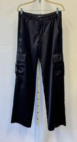 Zara Satin Cargo Pants Wide Leg Utility Trousers Size Medium Women's Black Photo 0