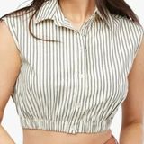 NWT Weworewhat Cropped Sleeveless Popover Shirt Small Antique White Grey Stripe Photo 0