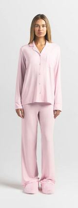 Skims Sleep Long Sleeve Button Up Set In Bloom Photo 0
