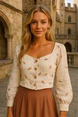 Handmade Linen Embroidered Cardigan Button‎ Front Lace Boho Medieval Cottagecore Photo 0