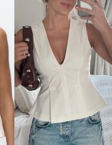 Zara NWT ivory zipper front peplum top Photo 0