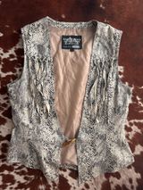 Vintage Powder River Outfitters Women's Beige Snake-Print Fringe Vest Photo 0