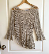 Vintage 1970s Style Crochet Knit Asymmetrical Top Size M Flare Sleeve Boho Fairy Photo 0