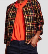 A New Day Womens Plaid Tweed‎ Jacket Collarless Boucle Blazer Red Black Yellow Photo 0