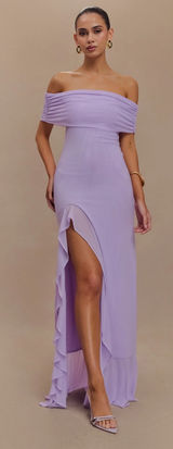 Meshki Audrey Lilac Off the shoulder mesh maxi dress Photo 0