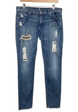 7 For All Mankind Distressed Skinny‎ Jeans Roxanne Style Size 31 Denim Low-Rise Photo 0