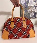 Vintage Burberry Blue label nova red plaid Boston Bowling Bag canvas leather Photo 0