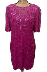 Vintage 80s Scala Beaded Sequin Cocktail Party Dress Fuschia Pink Size‎ PXL Photo 0