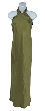 NWT Petal‎ & Pup Grasie Olive Satin Halter Maxi Dress Wedding Guest US 4 Photo 0
