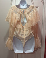 NWOT Intimately Free People Bodysuit Womens Peach Ruffle Open Back Sheer XS Photo 0