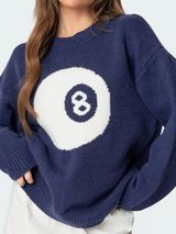 Edikted Womens Navy Blue Magic 8 Ball Crewneck Sweater Oversized Xs Photo 0
