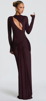 Babyboo Tahnee Maxi Dress Plum Womens Cutout Longsleeve BodyCon Size Medium Photo 0