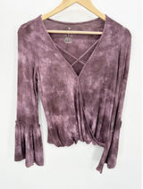 American Eagle Tie Dye‎ Boho Top Sz XS Purple Festival Hippie Gypsy Bell Sleeve Photo 0